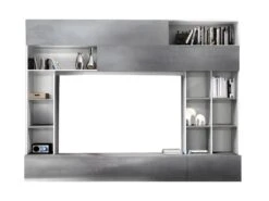 Mur TV MAJORIS Avec Rangements - Coloris : Blanc Laqué Et Béton -Deco.fr Soldes Boutique meuble tv 15921737