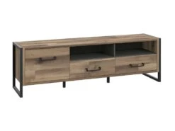 Meuble TV 1 Porte 2 Tiroirs Décor Bois Recyclé Et Métal Noir - APACHE