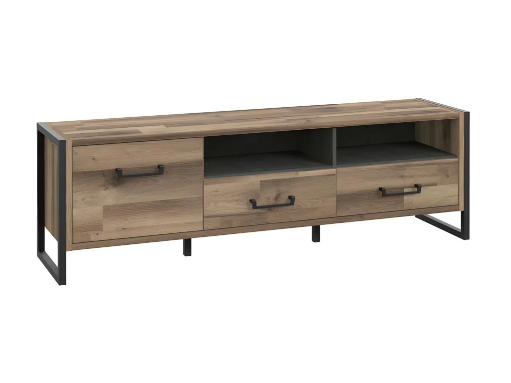 Meuble TV 1 Porte 2 Tiroirs Décor Bois Recyclé Et Métal Noir - APACHE 1 Meuble TV 1 Porte 2 Tiroirs Décor Bois Recyclé Et Métal Noir - APACHE