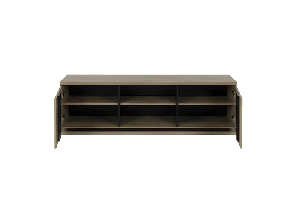 Meuble TV 2 Portes 2 Niches Chêne Naturel/Noir - LIGNAC 3 Meuble TV 2 Portes 2 Niches Chêne Naturel/Noir - LIGNAC – Image 3