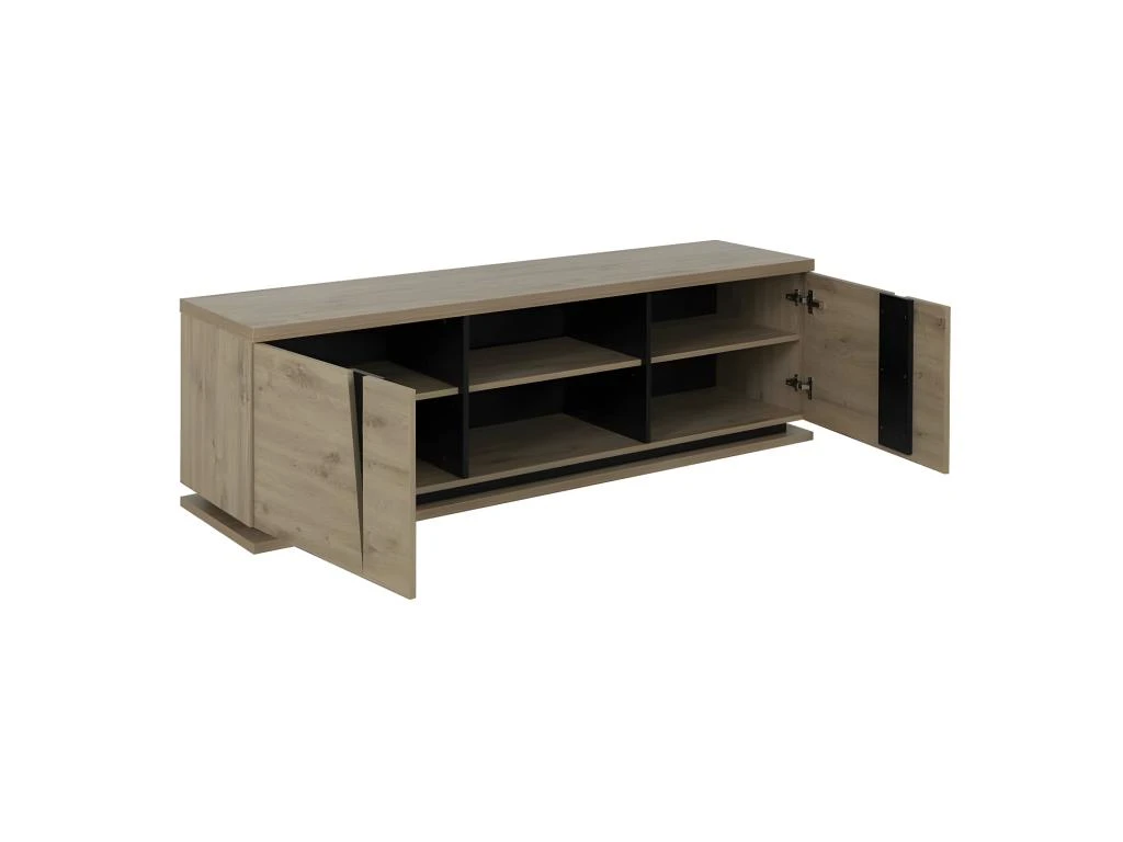 Meuble TV 2 Portes 2 Niches Chêne Naturel/Noir - LIGNAC 5 Meuble TV 2 Portes 2 Niches Chêne Naturel/Noir - LIGNAC – Image 5