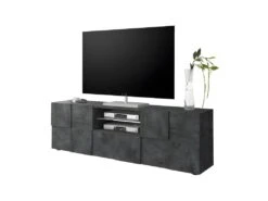 Meuble TV 2 Portes 1 Tiroir Béton Ciré Foncé - TICATO