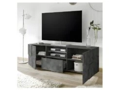 Meuble TV 2 Portes 1 Tiroir Béton Ciré Foncé - TICATO -Deco.fr Soldes Boutique meuble tv 17629719