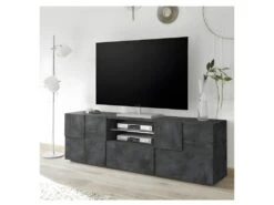 Meuble TV 2 Portes 1 Tiroir Béton Ciré Foncé - TICATO -Deco.fr Soldes Boutique meuble tv 17629725