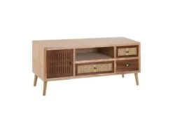Meuble TV 1 Porte 1 Niche 3 Tiroirs Bois/Rotin - BISCUIT