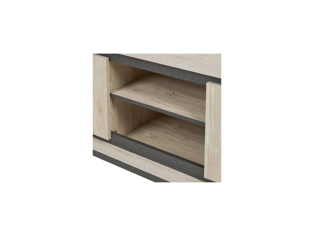 Meuble TV 2 Portes 2 Niches Chêne Délavé - SIMON 5 Meuble TV 2 Portes 2 Niches Chêne Délavé - SIMON – Image 5
