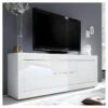 Meuble TV 2 Portes 2 Tiroirs Blanc Laqué Brillant - MATERA -Deco.fr Soldes Boutique meuble tv 17630267