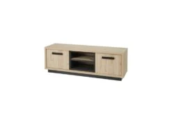 Meuble TV 2 Portes 2 Niches Bois Clair/Béton Ciré - HESTIA