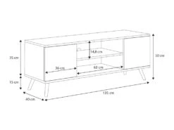 Meuble TV Focus Chêne Doré - Blanc, Pieds Bois, Style Scandinave -Deco.fr Soldes Boutique meuble tv 18315785