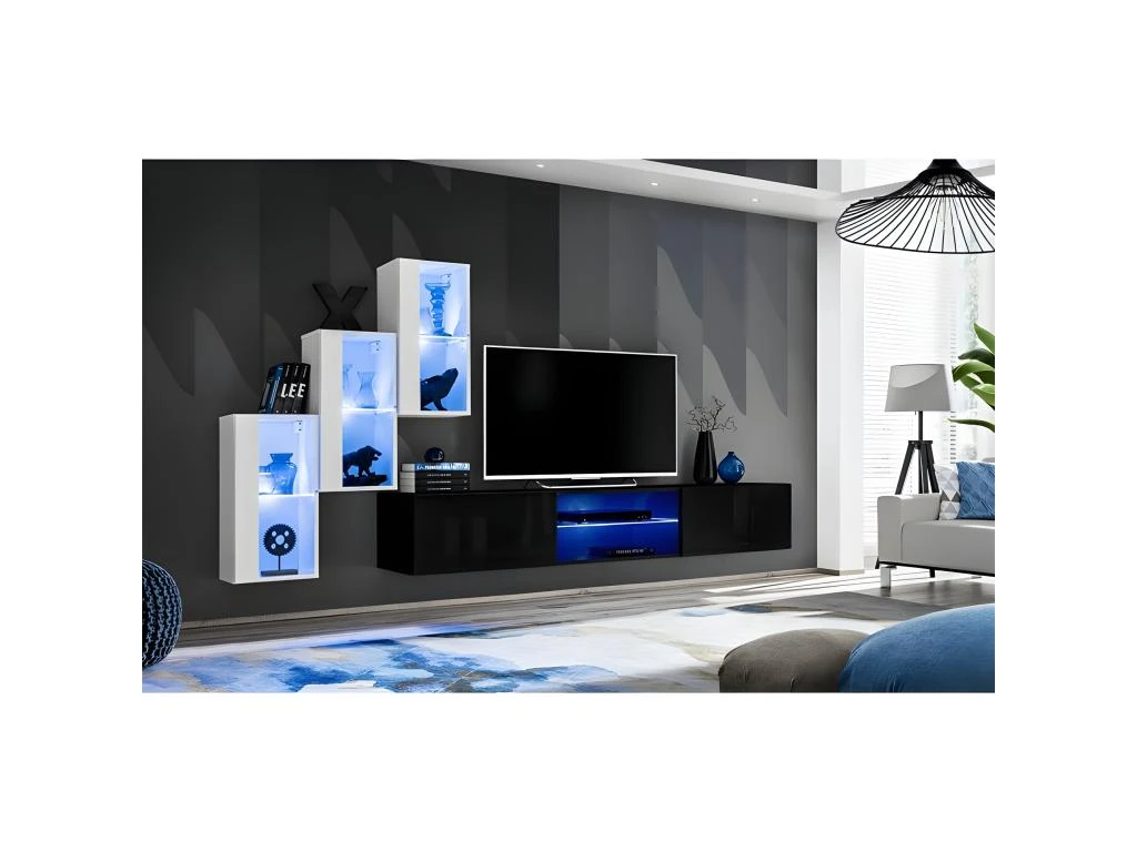 Ensemble Meuble TV "Switch XXII" 210cm Blanc & Noir 2 Ensemble Meuble TV "Switch XXII" 210cm Blanc & Noir – Image 2