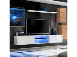 Ensemble Meuble TV "Switch XXIII" 250cm Naturel & Blanc