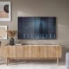 Meuble TV Avec 3 Portes - Naturel Clair Et Effet Marbre Blanc - SITOLI -Deco.fr Soldes Boutique meuble tv 18812505