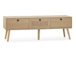 Meuble TV Bella 3 Portes Couleur Chêne Avec Rotin Naturel