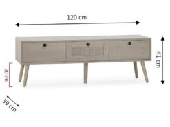 Meuble TV Bella 3 Portes Couleur Chêne Avec Rotin Naturel -Deco.fr Soldes Boutique meuble tv 18851731