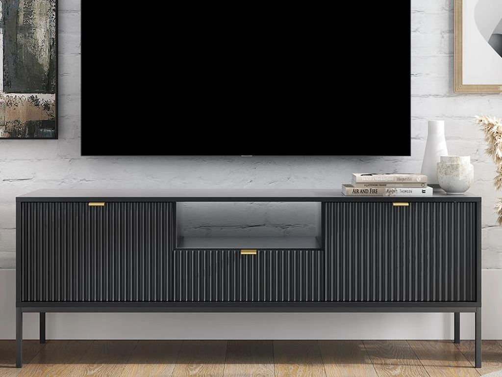 Meuble TV Avec 2 Portes, 1 Tiroir Et 1 Niche - Noir - LIOUBA De Pascal MORABITO 2 Meuble TV Avec 2 Portes, 1 Tiroir Et 1 Niche - Noir - LIOUBA De Pascal MORABITO – Image 2