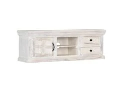 Meuble Télé Buffet Tv Télévision Design Pratique Blanc 120 Cm Bois Massif De Manguier 2502037