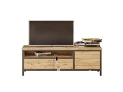 Meuble TV Style Industriel Avec 1 Tiroir Et 1 Porte 160x42 Cm - Chêne