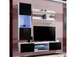 Meuble TV Mural Design "Fly XX" 160cm Noir & Blanc