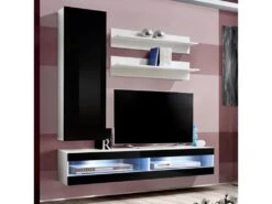 Meuble TV Mural Design "LXXXIX" 260cm Noir & Blanc