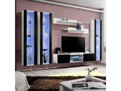 Meuble TV Mural Design "Fly XLIII" 310cm Noir & Blanc