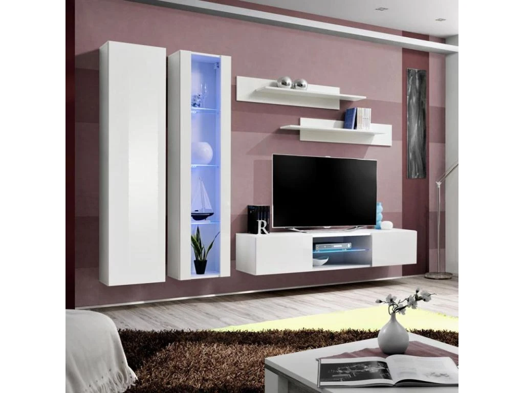 Meuble TV Mural Design "Fly LXXXVIII" 260cm Blanc 1 Meuble TV Mural Design "Fly LXXXVIII" 260cm Blanc