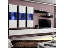 Meuble TV Mural Design "Fly II" 320cm Blanc & Noir