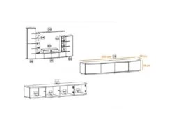 Ensemble Meuble TV & Bibliothèque "Leave" 300cm Blanc & Noir -Deco.fr Soldes Boutique meuble tv 19714859