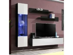 Meuble TV Mural Design "Fly III" 210cm Blanc & Noir