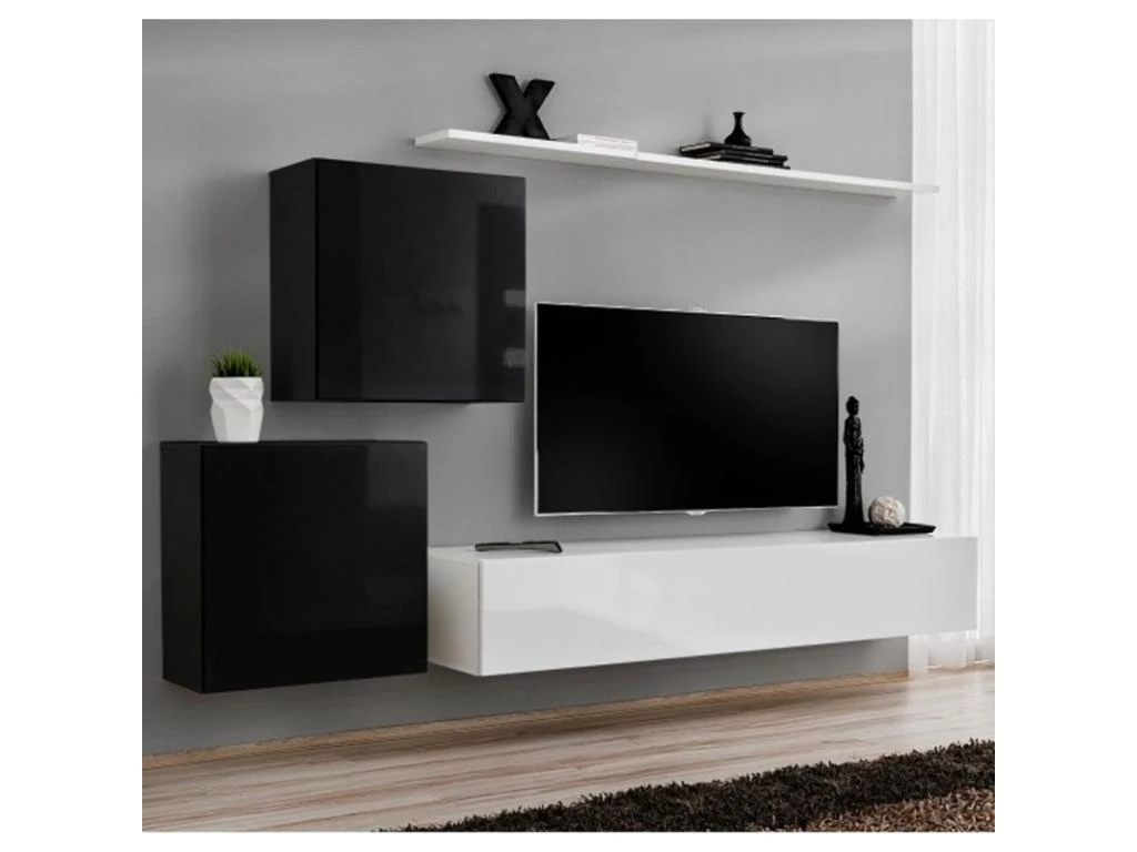 Meuble TV Mural Design "Switch V" 250cm Noir & Blanc 1 Meuble TV Mural Design "Switch V" 250cm Noir & Blanc