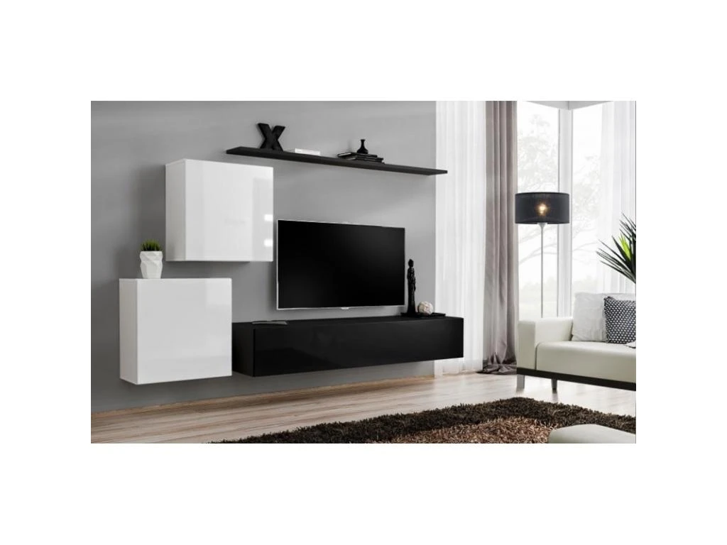 Meuble TV Mural Design "Switch V" 250cm Noir & Blanc 3 Meuble TV Mural Design "Switch V" 250cm Noir & Blanc – Image 3
