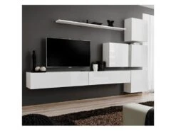 Meuble TV Mural Design "Switch IX" 310cm Blanc