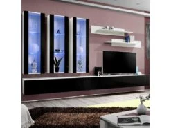 Meuble TV Mural Design "Fly III" 320cm Noir & Blanc