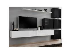 Meuble TV Mural Design "Switch IX" 310cm Blanc & Noir