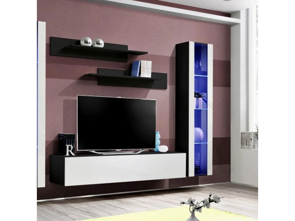 Meuble TV Mural Design "Fly II" 260cm Blanc & Noir 3 Meuble TV Mural Design "Fly II" 260cm Blanc & Noir – Image 3