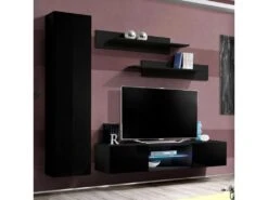 Meuble TV Mural Design "Fly XVIII" 210cm Noir