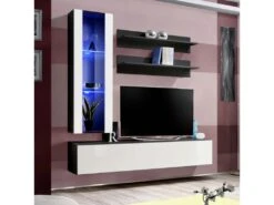 Meuble TV Mural Design "Fly II" 190cm Blanc & Noir