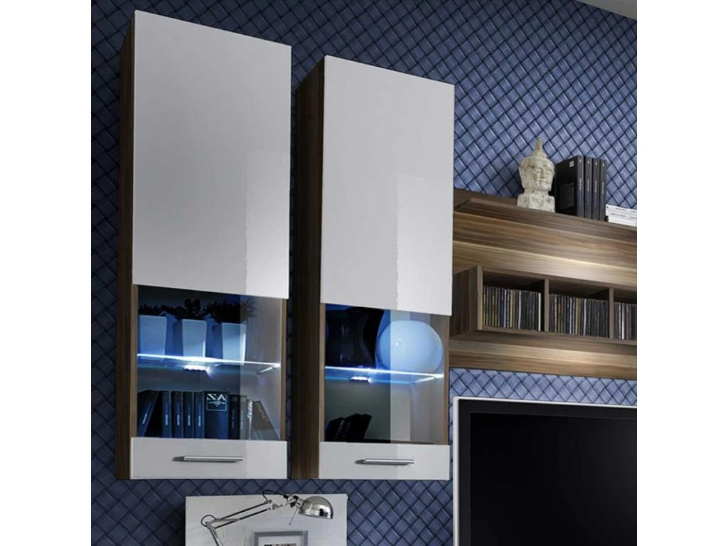 Meuble TV Mural Design "Dorade" 300cm Prunier & Blanc 2 Meuble TV Mural Design "Dorade" 300cm Prunier & Blanc – Image 2