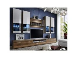 Meuble TV Mural Design "Dorade" 300cm Prunier & Blanc 9 Meuble TV Mural Design "Dorade" 300cm Prunier & Blanc -Deco.fr Soldes Boutique meuble tv 19715853