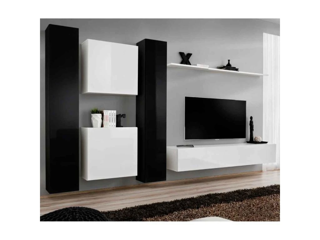 Meuble TV Mural Design "Switch VI" 330cm Noir & Blanc 1 Meuble TV Mural Design "Switch VI" 330cm Noir & Blanc