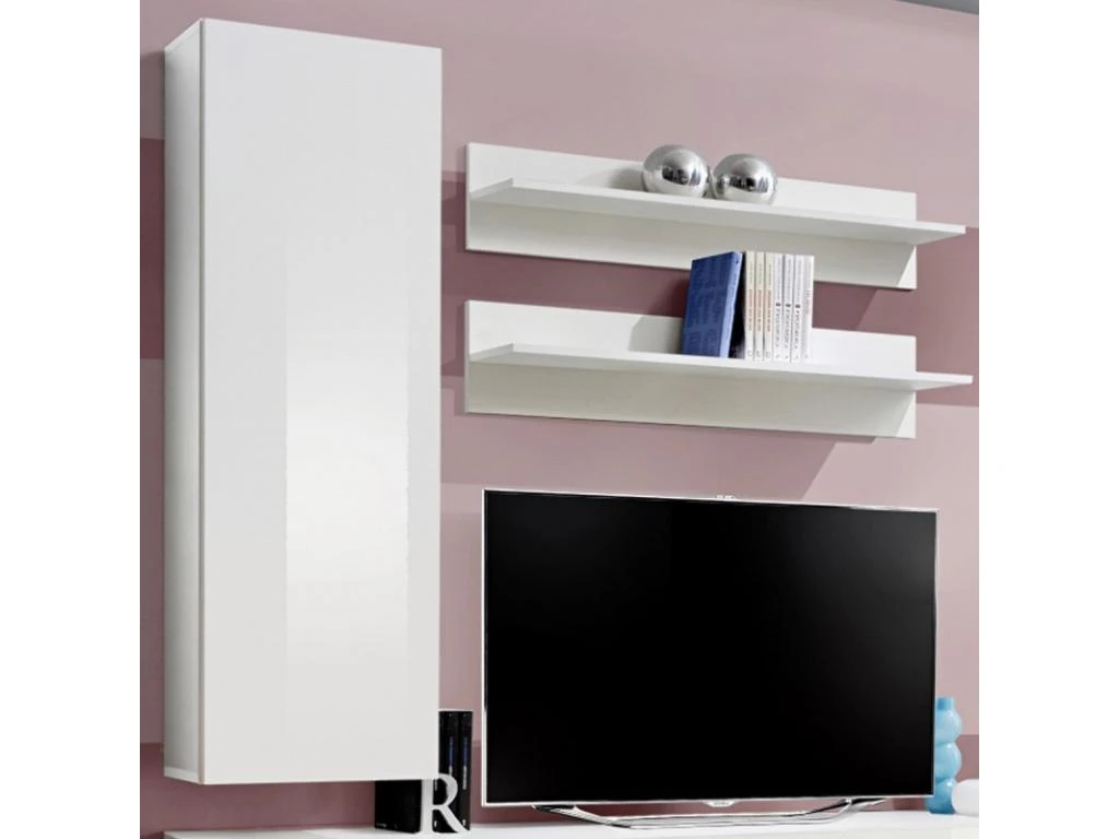Meuble TV Mural Design "Fly I" 190cm Blanc 2 Meuble TV Mural Design "Fly I" 190cm Blanc – Image 2