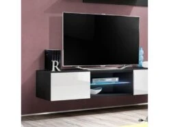 Meuble TV Mural Design "Fly III" 160cm Blanc & Noir -Deco.fr Soldes Boutique meuble tv 19716387