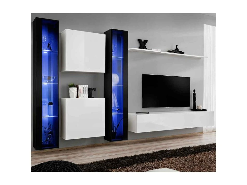 Meuble TV Mural Design "Switch XVI" 330cm Blanc & Noir 1 Meuble TV Mural Design "Switch XVI" 330cm Blanc & Noir