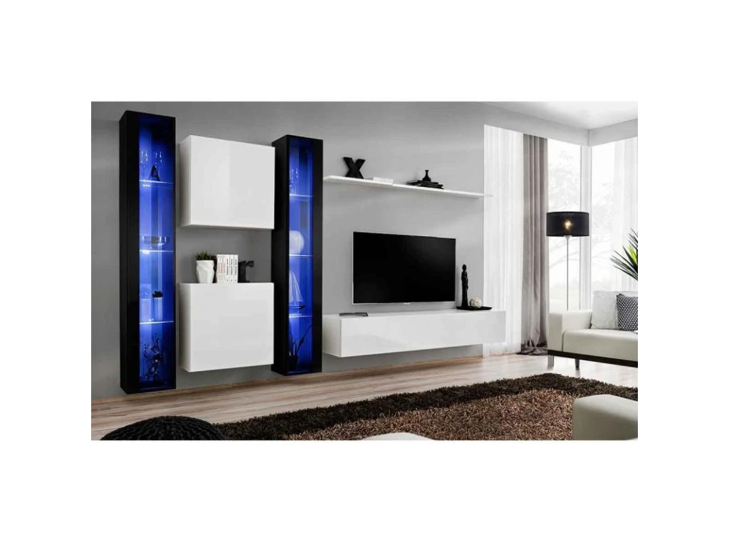 Meuble TV Mural Design "Switch XVI" 330cm Blanc & Noir 2 Meuble TV Mural Design "Switch XVI" 330cm Blanc & Noir – Image 2