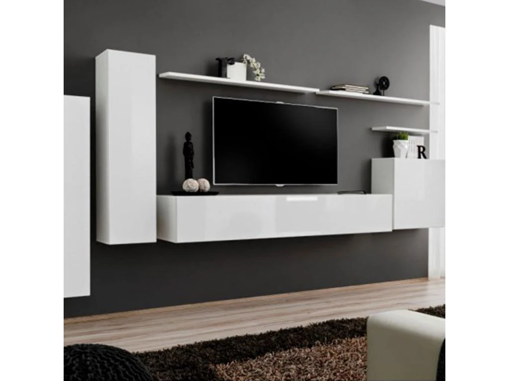 Meuble TV Mural Design "Switch I" 330cm Blanc 1 Meuble TV Mural Design "Switch I" 330cm Blanc