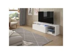 Meuble TV 1 Porte Ă LEDs Blanc - WANGA - L 150 X L 41 X H 43 Cm