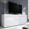 Meuble TV Moderne 2 Portes En Bois Blanc Laqué Brillant - MILAN - L 210 X L 43 X H 66 Cm -Deco.fr Soldes Boutique meuble tv 19824271