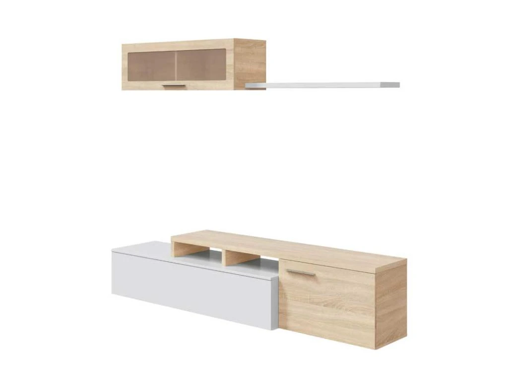 Meuble TV Modulable En Angle Blanc/Chêne - XUNS 4 Meuble TV Modulable En Angle Blanc/Chêne - XUNS – Image 4