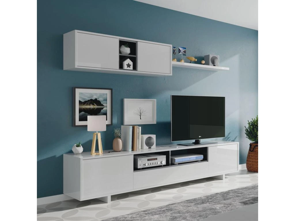 Composition TV Blanc/Gris Anthracite - IRVINE 1 Composition TV Blanc/Gris Anthracite - IRVINE