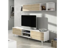 Composition TV Blanc Brillant/Chêne Clair - STOCKTON