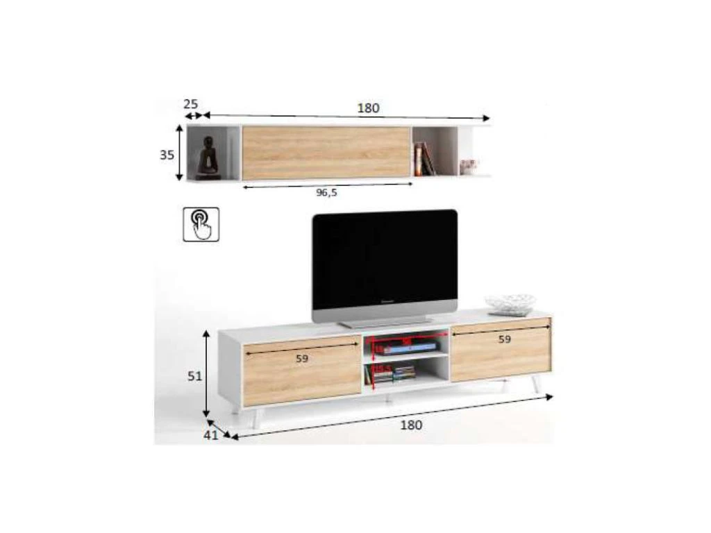 Composition TV Blanc Brillant/Chêne Clair - STOCKTON 2 Composition TV Blanc Brillant/Chêne Clair - STOCKTON – Image 2